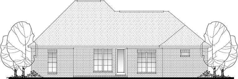 Country, French Country, Traditional Plan with 1778 Sq. Ft., 3 Bedrooms, 2 Bathrooms, 2 Car Garage Rear Elevation