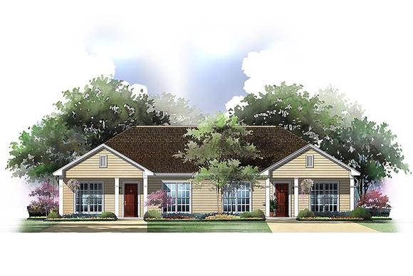 Country, Ranch Multi-Family Plan 56995 with 4 Beds, 4 Baths Elevation