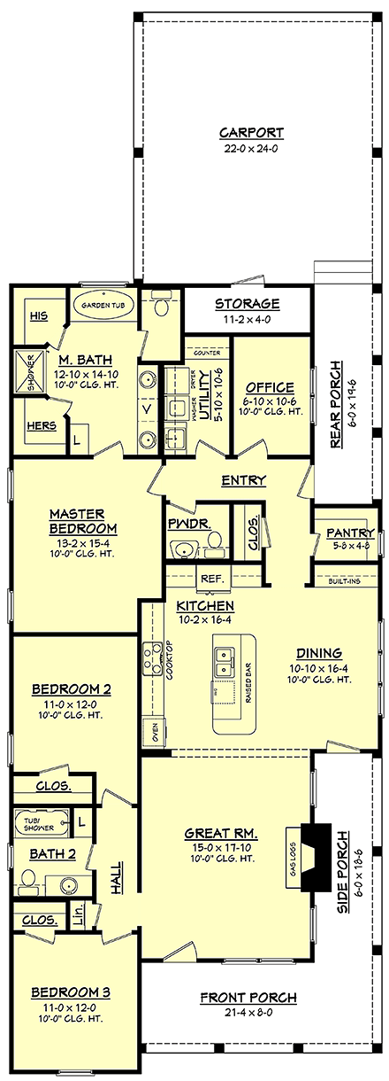 Cottage, Country, Craftsman House Plan 56997 with 3 Beds, 3 Baths, 2 Car Garage First Level Plan