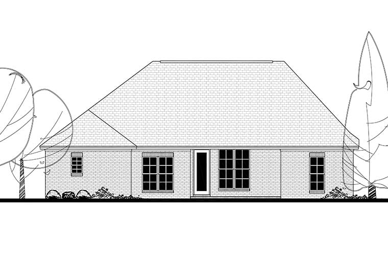 Country, French Country, Traditional House Plan 56998 with 3 Beds, 2 Baths, 2 Car Garage Rear Elevation