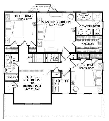 Farmhouse, Traditional House Plan 57053 with 3 Beds, 3 Baths, 2 Car Garage Second Level Plan