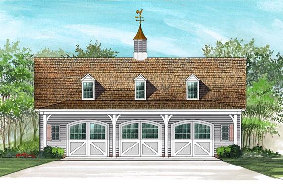 Cape Cod, Country, Farmhouse 3 Car Garage Apartment Plan 57055 with 1 Beds, 1 Baths Elevation
