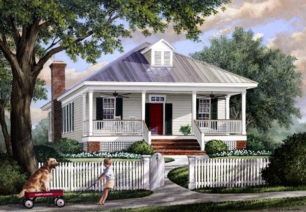Colonial, Southern, Traditional House Plan 57065 with 3 Beds, 2 Baths Elevation