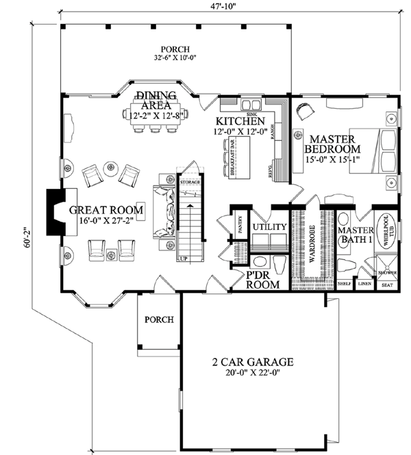 Traditional House Plan 57067 with 4 Beds, 4 Baths, 2 Car Garage Level One