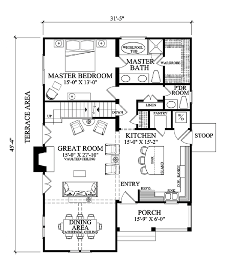 Craftsman House Plan 57068 with 3 Beds, 3 Baths First Level Plan