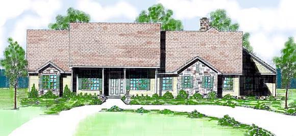 Ranch House Plan 57104 with 3 Beds, 3 Baths, 3 Car Garage Elevation