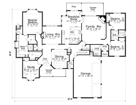 Country House Plan 57106 with 4 Beds, 4 Baths, 3 Car Garage First Level Plan