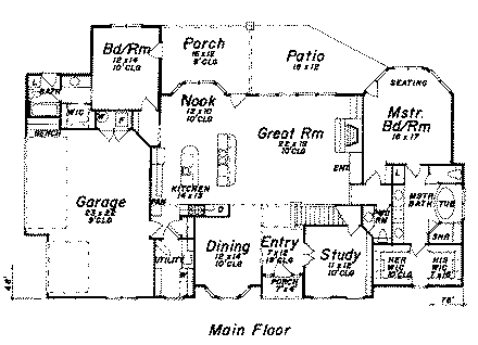 European House Plan 57144 with 4 Beds, 5 Baths, 2 Car Garage First Level Plan