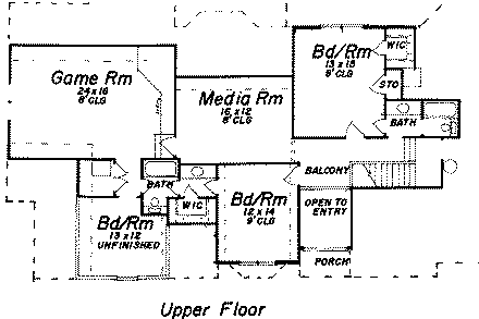 European House Plan 57144 with 4 Beds, 5 Baths, 2 Car Garage Second Level Plan