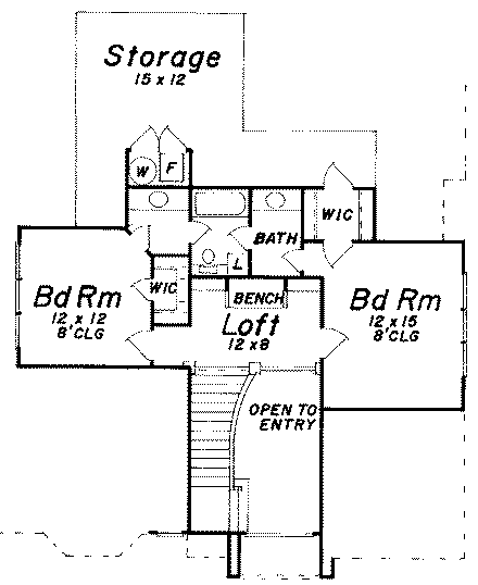 European House Plan 57150 with 3 Beds, 3 Baths, 2 Car Garage Second Level Plan