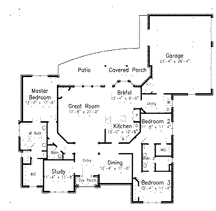 European House Plan 57190 with 3 Beds, 3 Baths, 3 Car Garage First Level Plan