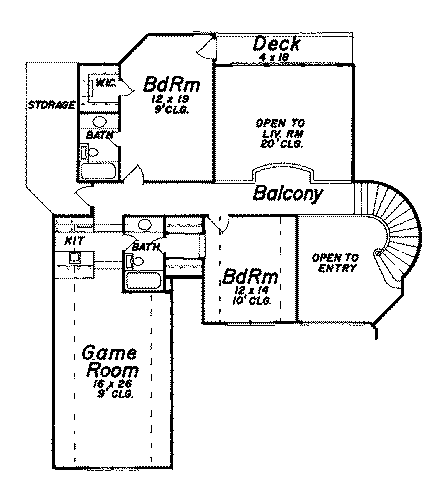 European House Plan 57202 with 4 Beds, 5 Baths, 3 Car Garage Second Level Plan