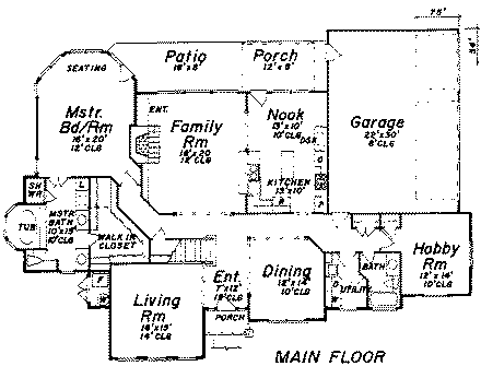 European House Plan 57206 with 4 Beds, 4 Baths, 3 Car Garage First Level Plan