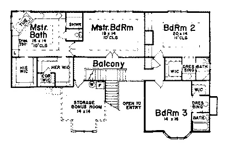 European House Plan 57211 with 3 Beds, 4 Baths, 2 Car Garage Second Level Plan