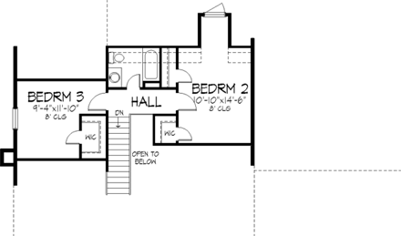 Country House Plan 57335 with 3 Beds, 2 Baths, 2 Car Garage Second Level Plan