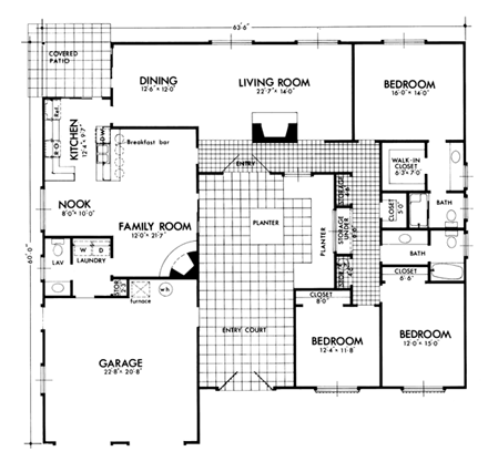 Prairie, Retro, Southwest House Plan 57353 with 3 Beds, 3 Baths, 2 Car Garage First Level Plan