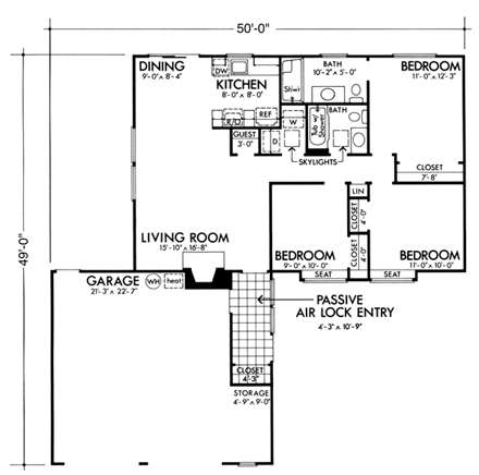 One-Story House Plan 57359 with 3 Beds, 2 Baths, 2 Car Garage First Level Plan