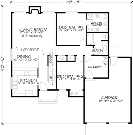 House Plan 57364 with 3 Beds, 2 Baths, 2 Car Garage First Level Plan