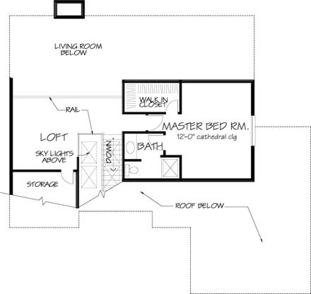 House Plan 57364 with 3 Beds, 2 Baths, 2 Car Garage Second Level Plan