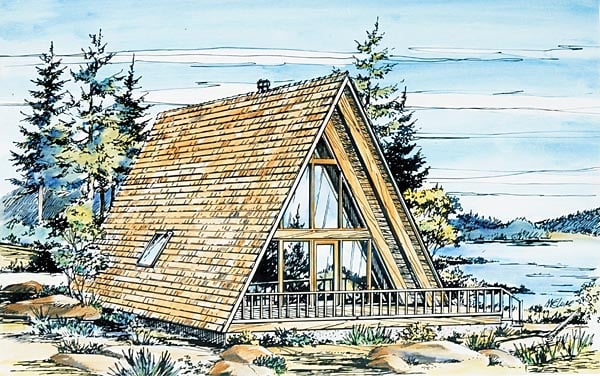 A-Frame, Narrow Lot House Plan 57368 with 1 Beds, 1 Baths Elevation