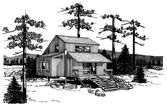 Narrow Lot House Plan 57389 with 1 Beds, 1 Baths Elevation