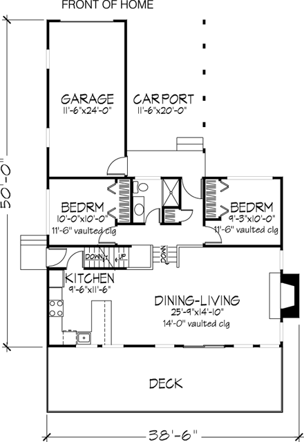 House Plan 57390 - Ranch Style with 1158 Sq Ft, 3 Bed, 2 Bath