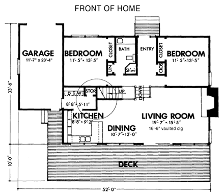 Cabin House Plan 57404 with 3 Beds, 2 Baths, 1 Car Garage First Level Plan