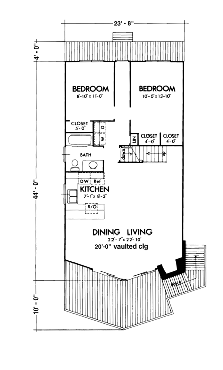 Narrow Lot, Ranch House Plan 57411 with 3 Beds, 2 Baths, 1 Car Garage First Level Plan