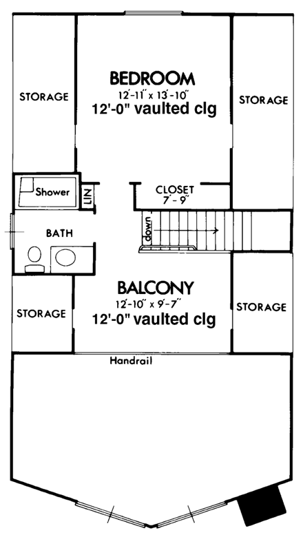 Narrow Lot, Ranch House Plan 57411 with 3 Beds, 2 Baths, 1 Car Garage Second Level Plan
