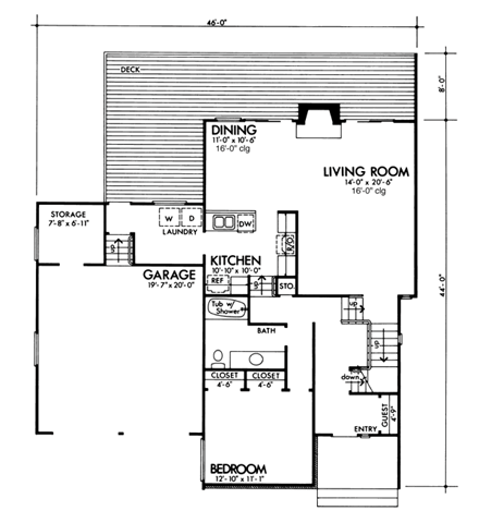 Contemporary House Plan 57414 with 3 Beds, 2 Baths, 2 Car Garage First Level Plan