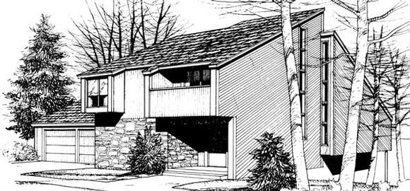Contemporary House Plan 57414 with 3 Beds, 2 Baths, 2 Car Garage Elevation