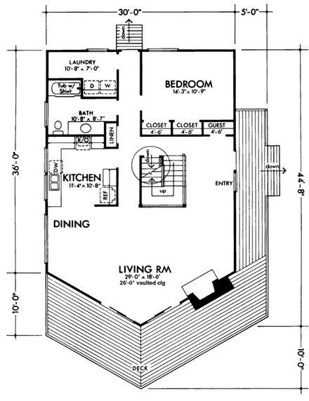 One-Story House Plan 57426 with 3 Beds, 2 Baths, 2 Car Garage First Level Plan