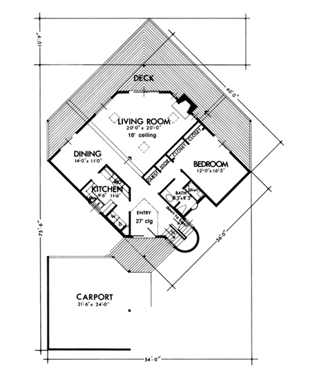 Contemporary, Modern House Plan 57429 with 3 Beds, 2 Baths, 2 Car Garage First Level Plan