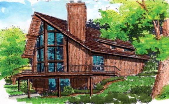 Cabin, Contemporary House Plan 57437 with 3 Beds, 2 Baths, 1 Car Garage Elevation