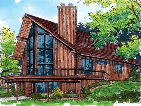 A-Frame, Narrow Lot House Plan 57438 with 3 Beds, 2 Baths, 1 Car Garage Elevation