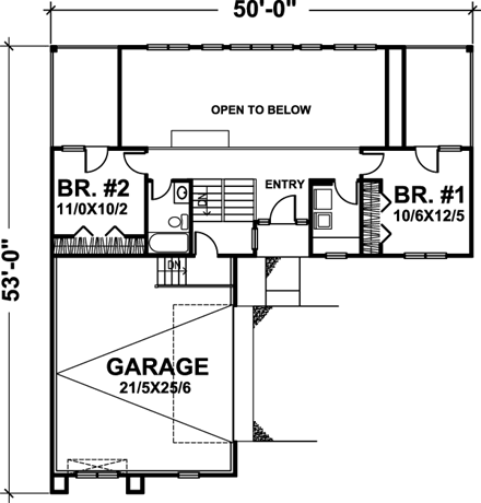 House Plan 57457 with 3 Beds, 2 Baths, 2 Car Garage First Level Plan