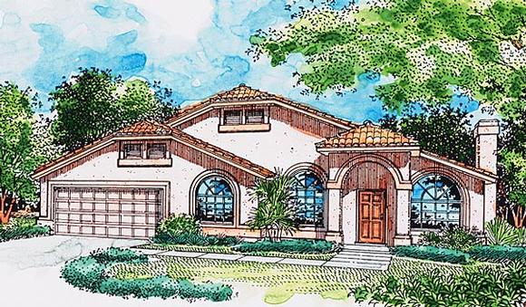 Florida, Mediterranean, One-Story, Southwest House Plan 57475 with 3 Beds, 2 Baths, 2 Car Garage Elevation