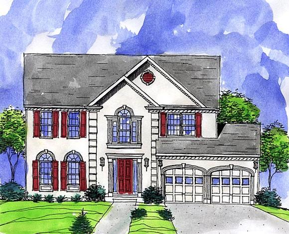 Colonial, European House Plan 57484 with 4 Beds, 3 Baths, 2 Car Garage Elevation
