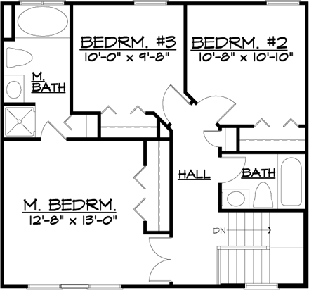 Country, Traditional House Plan 57485 with 3 Beds, 3 Baths, 1 Car Garage Second Level Plan