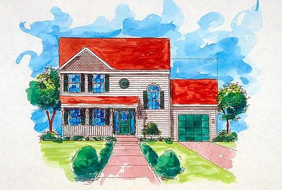 Country, Traditional House Plan 57485 with 3 Beds, 3 Baths, 1 Car Garage Elevation