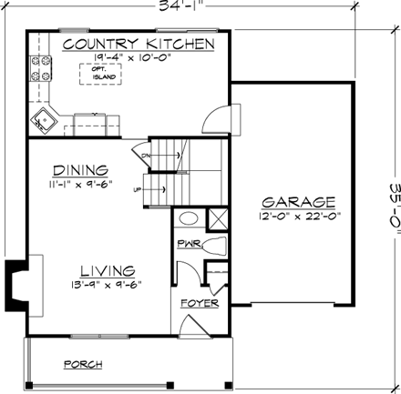 Cottage, Country House Plan 57486 with 3 Beds, 3 Baths, 1 Car Garage First Level Plan