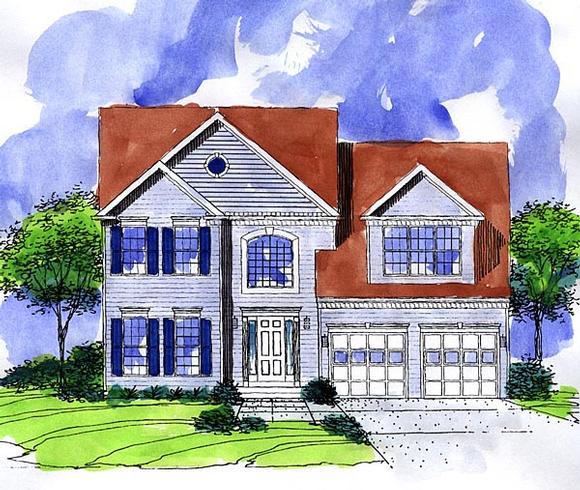 Colonial House Plan 57487 with 3 Beds, 3 Baths, 2 Car Garage Elevation