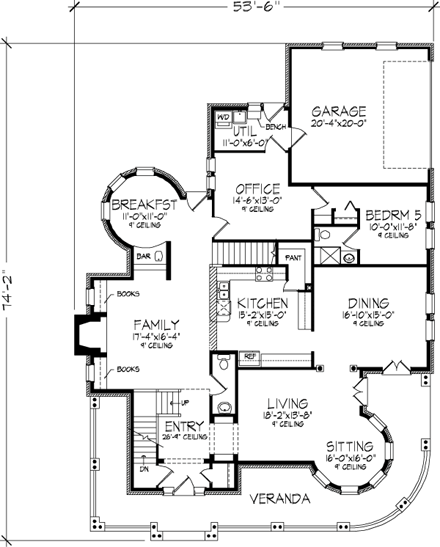 Victorian House Plan 57494 with 5 Beds, 5 Baths, 2 Car Garage First Level Plan