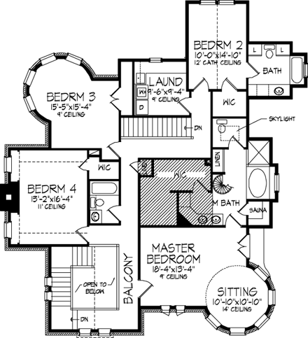 Victorian House Plan 57494 with 5 Beds, 5 Baths, 2 Car Garage Second Level Plan