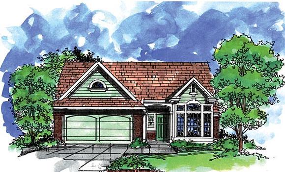 Country, Narrow Lot, One-Story House Plan 57497 with 3 Beds, 2 Baths, 2 Car Garage Elevation