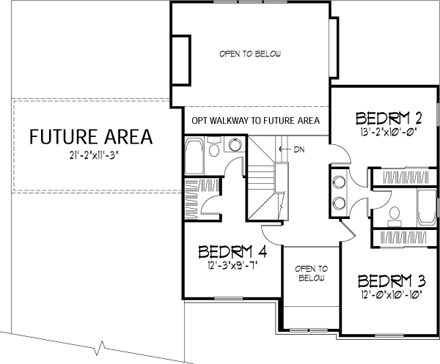European House Plan 57502 with 4 Beds, 4 Baths, 3 Car Garage Second Level Plan
