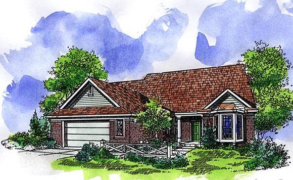 Country, Ranch House Plan 57503 with 3 Beds, 2 Baths, 2 Car Garage Elevation