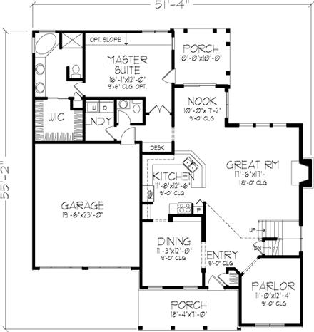 Country House Plan 57504 with 3 Beds, 3 Baths, 2 Car Garage First Level Plan