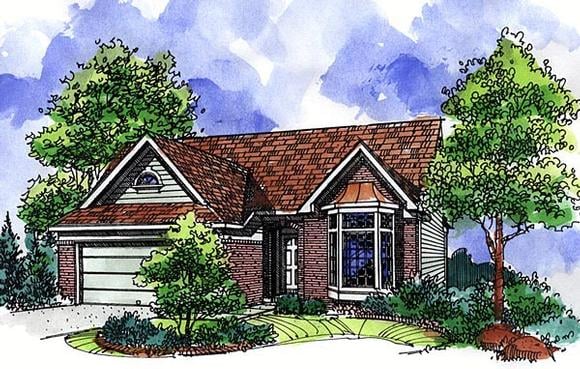 Country, Narrow Lot, One-Story, Ranch House Plan 57505 with 3 Beds, 2 Baths, 2 Car Garage Elevation