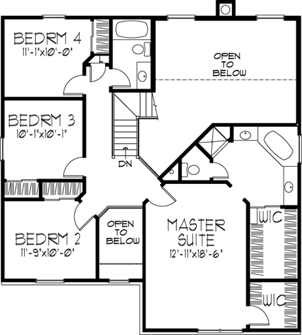 European, Narrow Lot House Plan 57507 with 3 Beds, 3 Baths, 2 Car Garage Second Level Plan